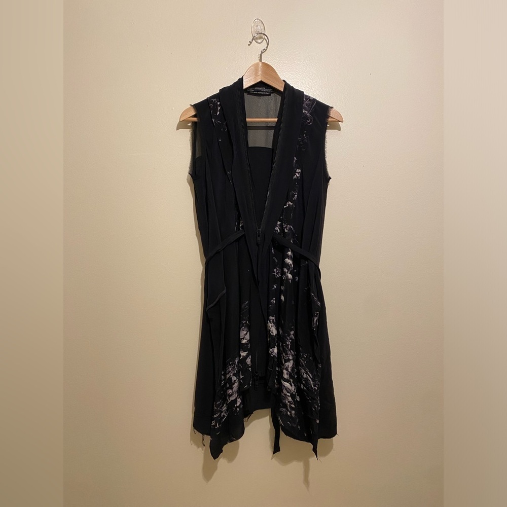 All Saints Lewis Flora Mortis Silk Black and White Asymmetrical Dress. Size 2 - Picture 2 of 7